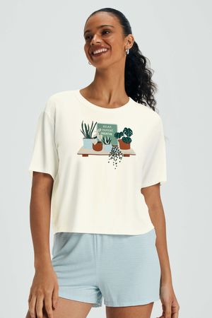 Pijama Feminino Malha de Viscose Marialícia Bege