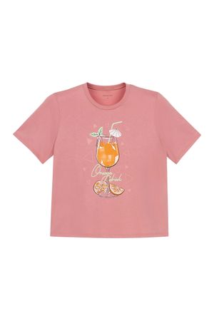 T-Shirt Feminina Drinks Regular Marialícia Rosa