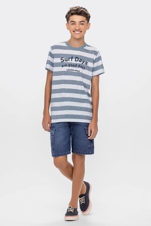 Camiseta Juvenil Menino Listrada Surf Beats Azul