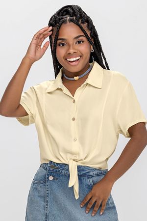 Camisa Cropped Juvenil Menina Com Amarração Beats Amarelo