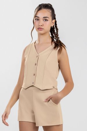 Conjunto Juvenil Menina Colete e Short Beats Bege