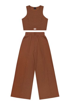 Conjunto Juvenil Menina Malha Tricô Beats Marrom