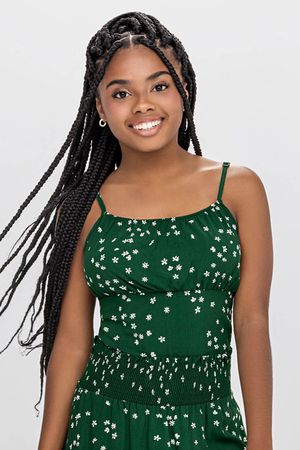 Regata Cropped Juvenil Menina Floral Beats Verde
