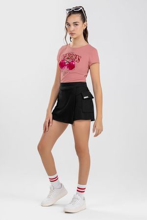 Short Saia Cargo Juvenil Menina Canelado Beats Preto
