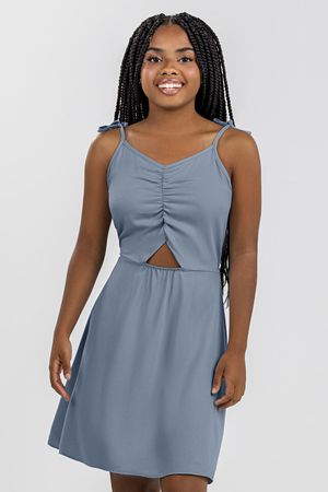 Vestido Juvenil Menina Com Franzido Beats Azul
