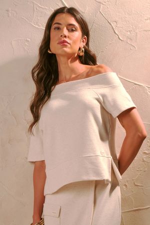 Blusa Feminina Decote Assimétrico Comfy Marialícia Bege
