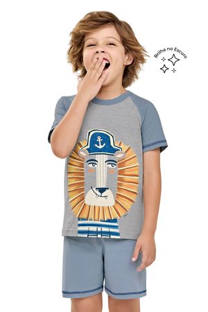 Pijama Infantil Menino Brilha no Escuro Leão Elian Cinza