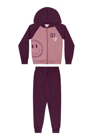 Conjunto Infantil Menina Jaqueta e Calça Moletom Elian Roxo