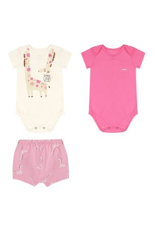 Kit Bebê Menina Com 2 Bodies e Short Elian Bege