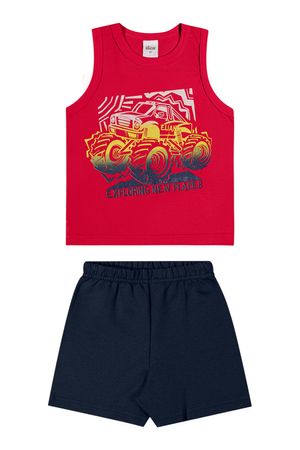 Conjunto Curto Infantil Menino Estampado Elian Vermelho