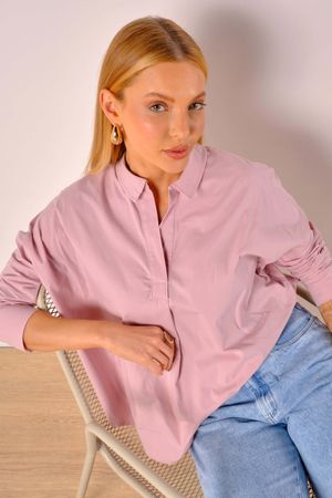 Camisa Feminina Ampla Tricoline Marialícia Rosa