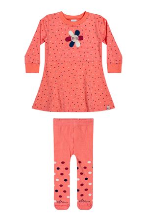Vestido Bebê Menina Poá Com Meia-Calça Elian Laranja