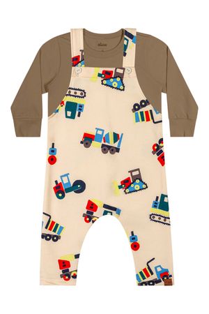 Conjunto Bebê Menino Com Jardineira Estampada Elian Marrom