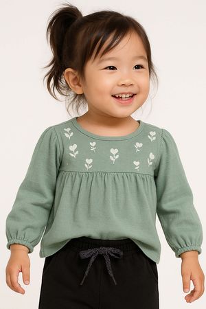 Blusa Infantil Menina Manga Longa Flores Elian Verde