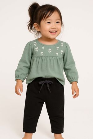 Blusa Infantil Menina Manga Longa Flores Elian Verde