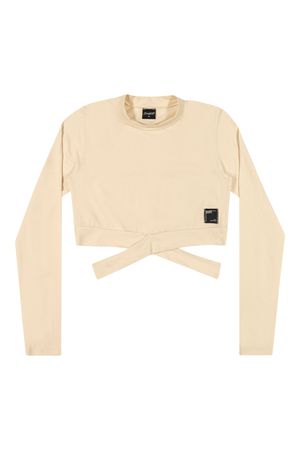 Blusa Juvenil Menina Cropped Transpasse Beats Bege