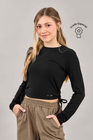 Blusa Cropped Juvenil Menina Canelada Beats Preto
