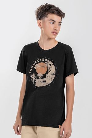 Camiseta Juvenil Menino Estampa Tropical Beats Preto