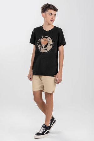 Camiseta Juvenil Menino Estampa Tropical Beats Preto