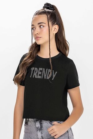 Blusa Juvenil Menina Trendy Com Strass Beats Preto
