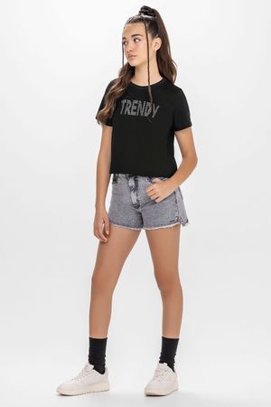 Blusa Juvenil Menina Trendy Com Strass Beats Preto