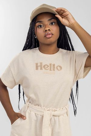 Blusa Cropped Juvenil Menina Bordada Beats Bege