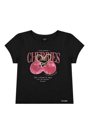 Blusa Juvenil Menina Cerejas Beats Preto
