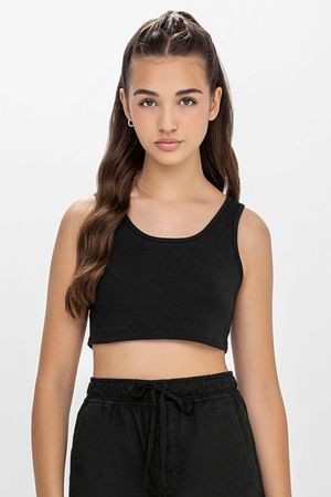 Top Juvenil Menina Cotton Leve Básico Beats Preto