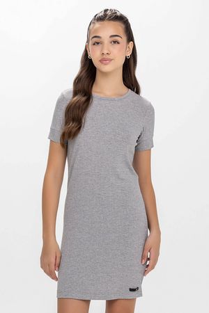Vestido Curto Juvenil Menina Canelado Beats Cinza