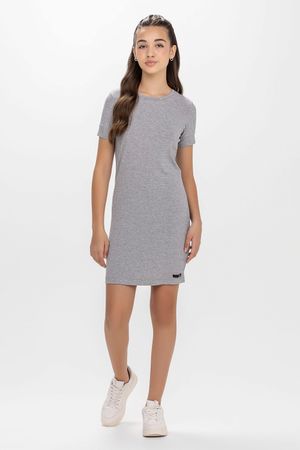 Vestido Curto Juvenil Menina Canelado Beats Cinza