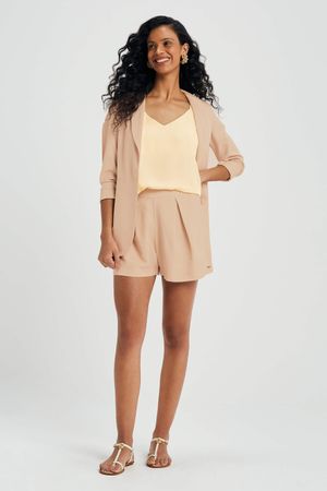 Blazer Feminino Alongado Alfaiataria Marialícia Bege