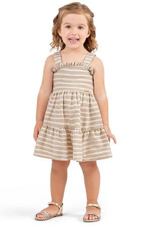 Vestido Infantil Menina Eco Listrado Colorittá Bege