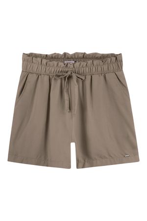 Shorts Feminino Curto com Cordão Decorativo Marialícia Bege