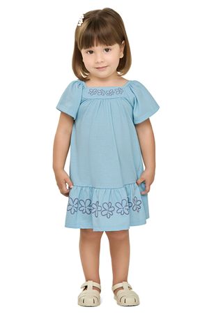 Vestido Infantil Menina Babados Com Flores Elian Azul