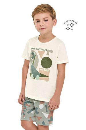 Pijama Curto Infantil Menino Dino Elian Bege