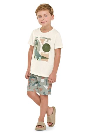 Pijama Curto Infantil Menino Dino Elian Bege