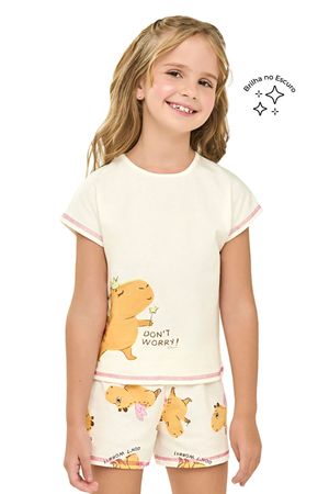 Pijama Curto Infantil Menina Capivara Elian Bege