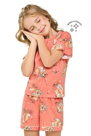 Pijama Curto Infantil Menina Raposa Elian Laranja