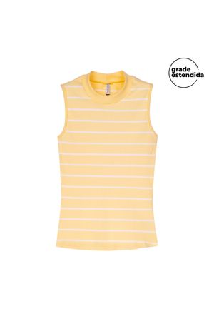 Regata Feminina Canelada Listrada Marialícia Amarelo