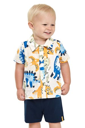Conjunto Bebê Menino Camisa Dino Elian Bege