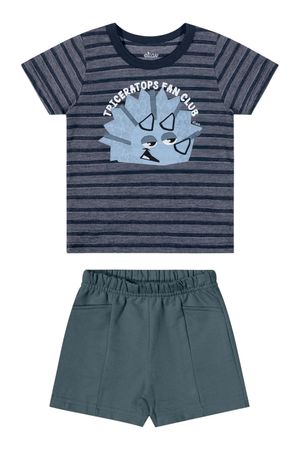 Conjunto Bebê Menino Dino Com Puff Elian Azul