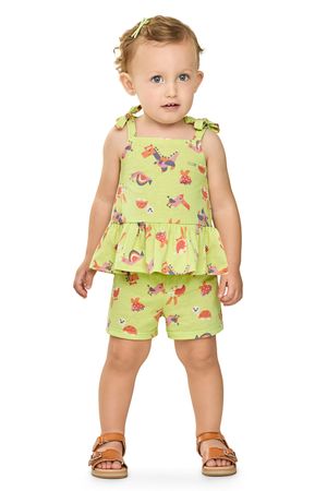 Conjunto Bebê Menina Alças Com Laços Elian Verde