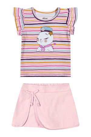 Conjunto Bebê Menina Cotton Listrado Elian Rosa