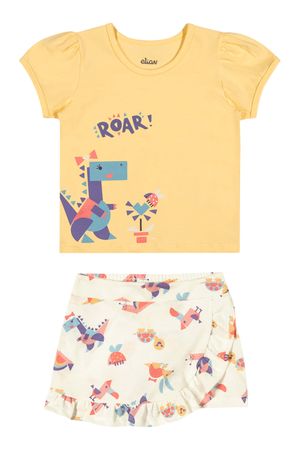 Conjunto Bebê Menina Dino Curto Elian Amarelo