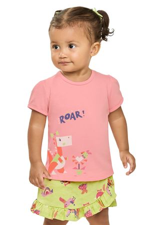 Conjunto Bebê Menina Dino Curto Elian Rosa