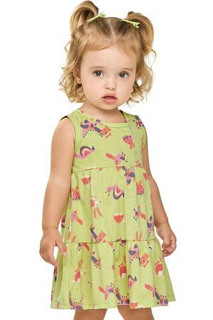 Vestido Bebê Menina Bichinhos Coloridos Elian Verde