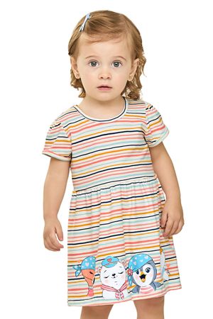 Vestido Bebê Menina Listrado Curto Elian Bege