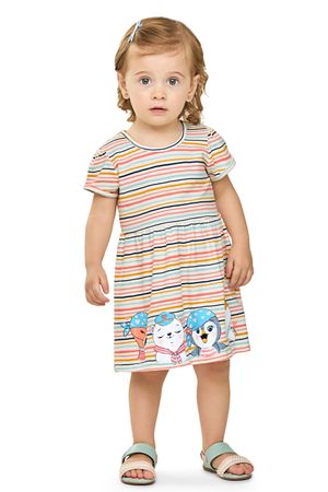 Vestido Bebê Menina Listrado Curto Elian Bege
