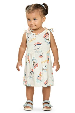 Vestido Bebê Menina Flamê Com Laços Elian Bege