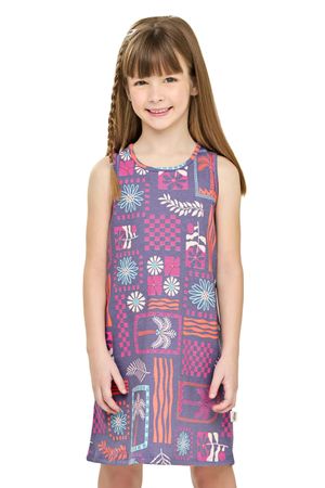 Vestido Infantil Menina Folhagem Tropical Elian Lilás
